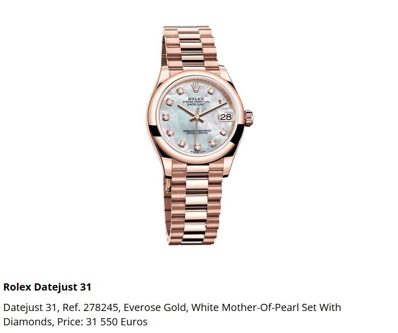 Giá đồng hồ Rolex Datejust 31, Ref. 278245
