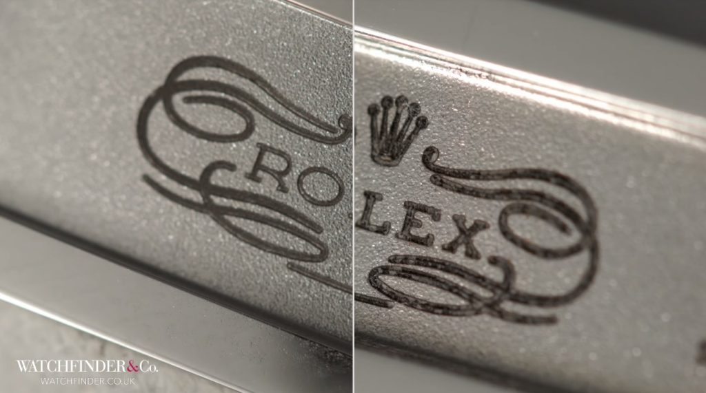 Chữ Rolex khắc không được chuẩn và mờ hơn