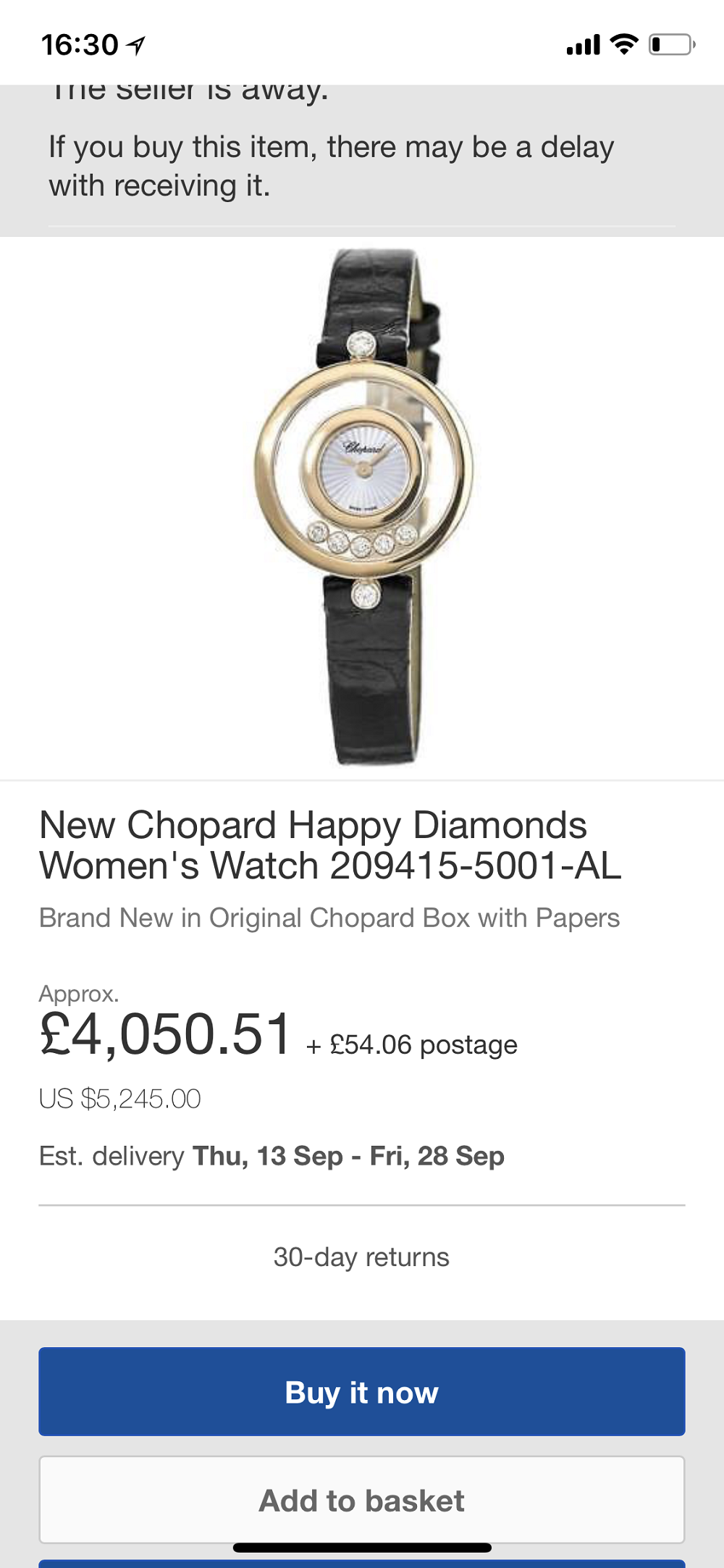 Chopard Happy Lady Diamonds Gold đồng hồ nữ siêu mỏng
