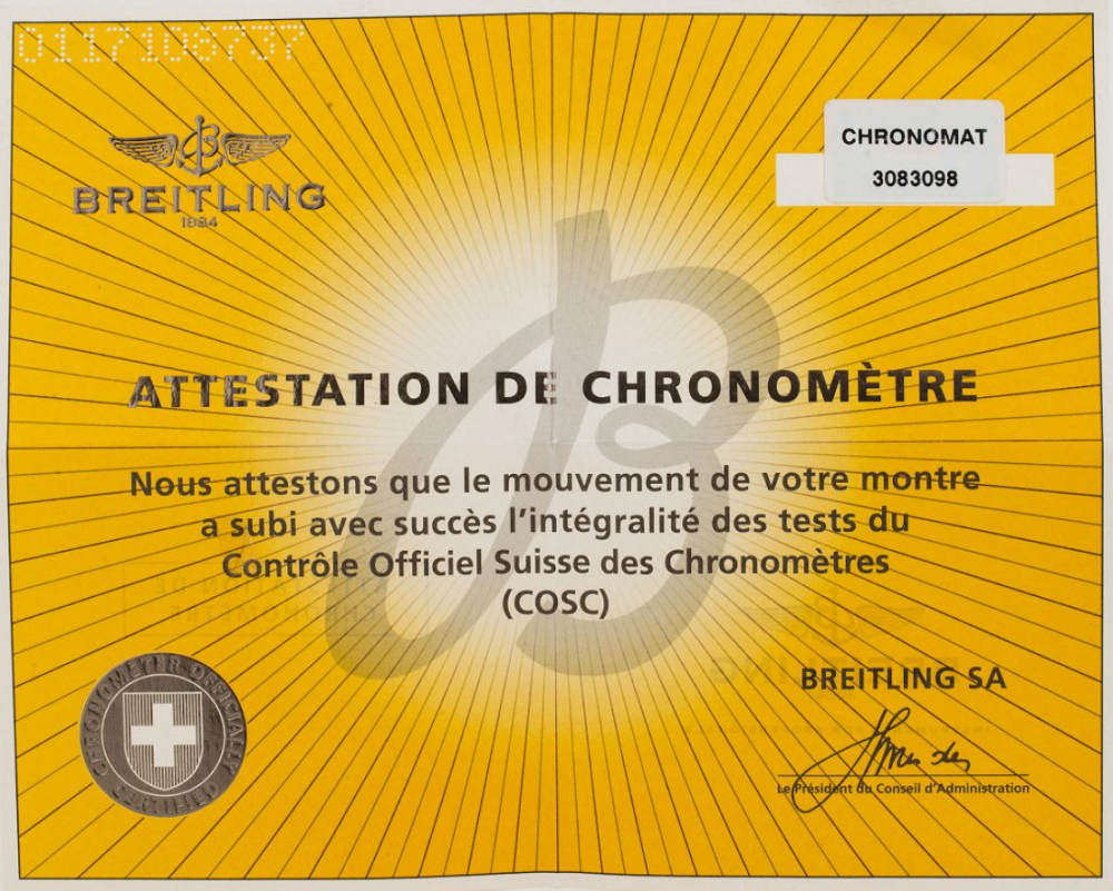 Chứng nhận COSC của đồng hồ Breitling