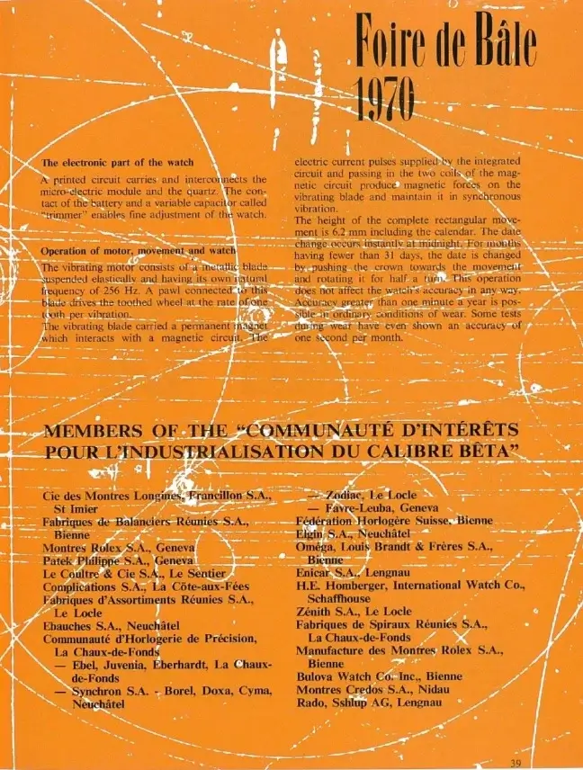 Thông báo sản xuất số lượng lớn đồng hồ CEH Beta 21 - Năm 1970
