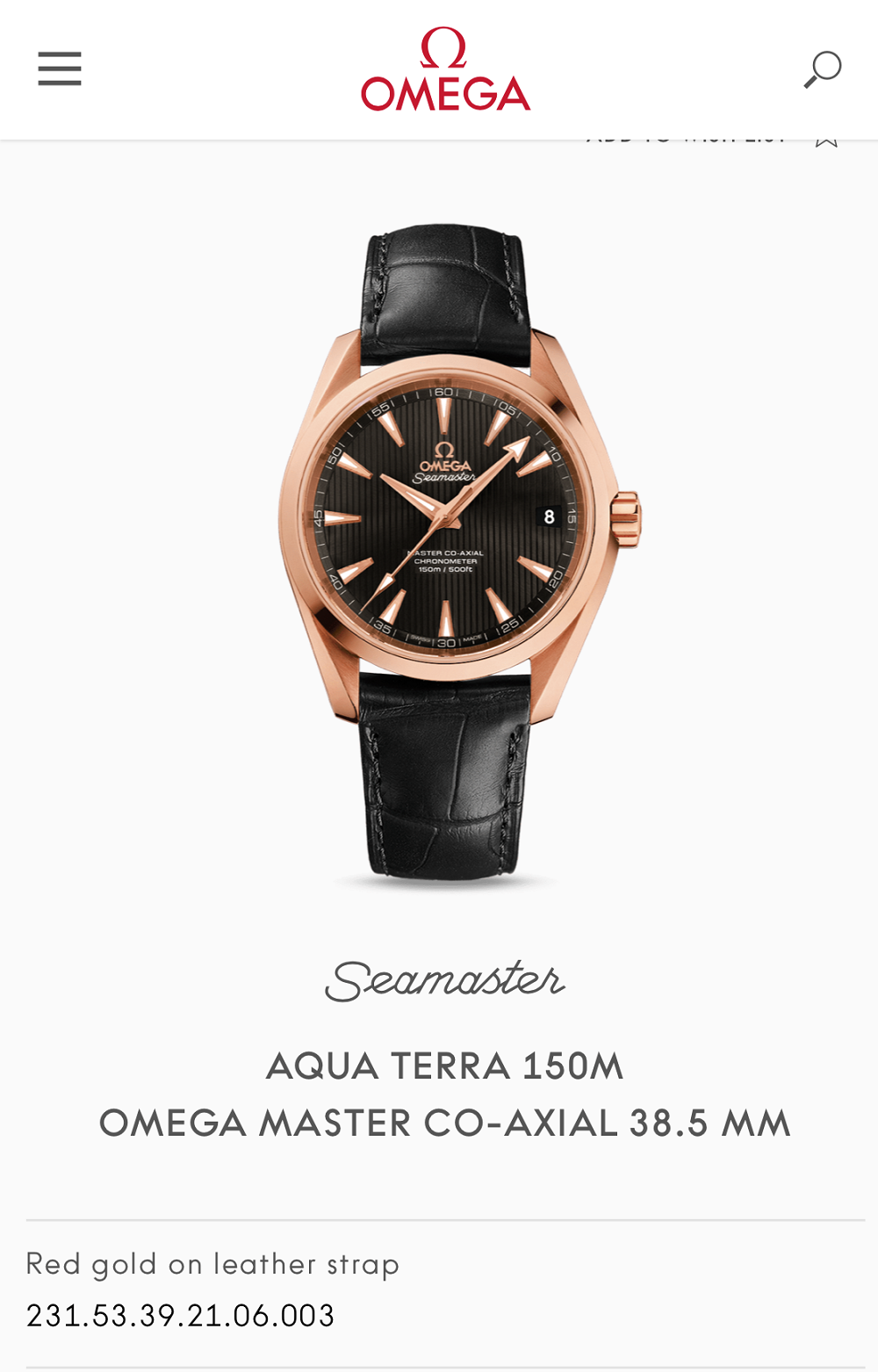 Omega Seamaster 231.53.39.21.06.003 Aqua Terra Master 150M Co-Axial