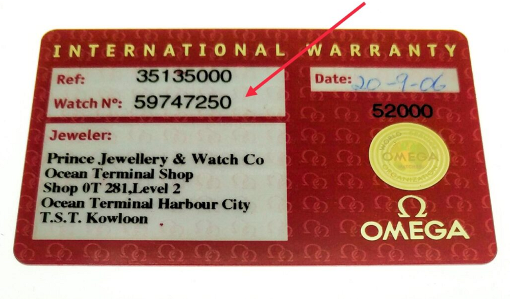 Tra số Seri đồng hồ Omega trên thẻ bảo hành
