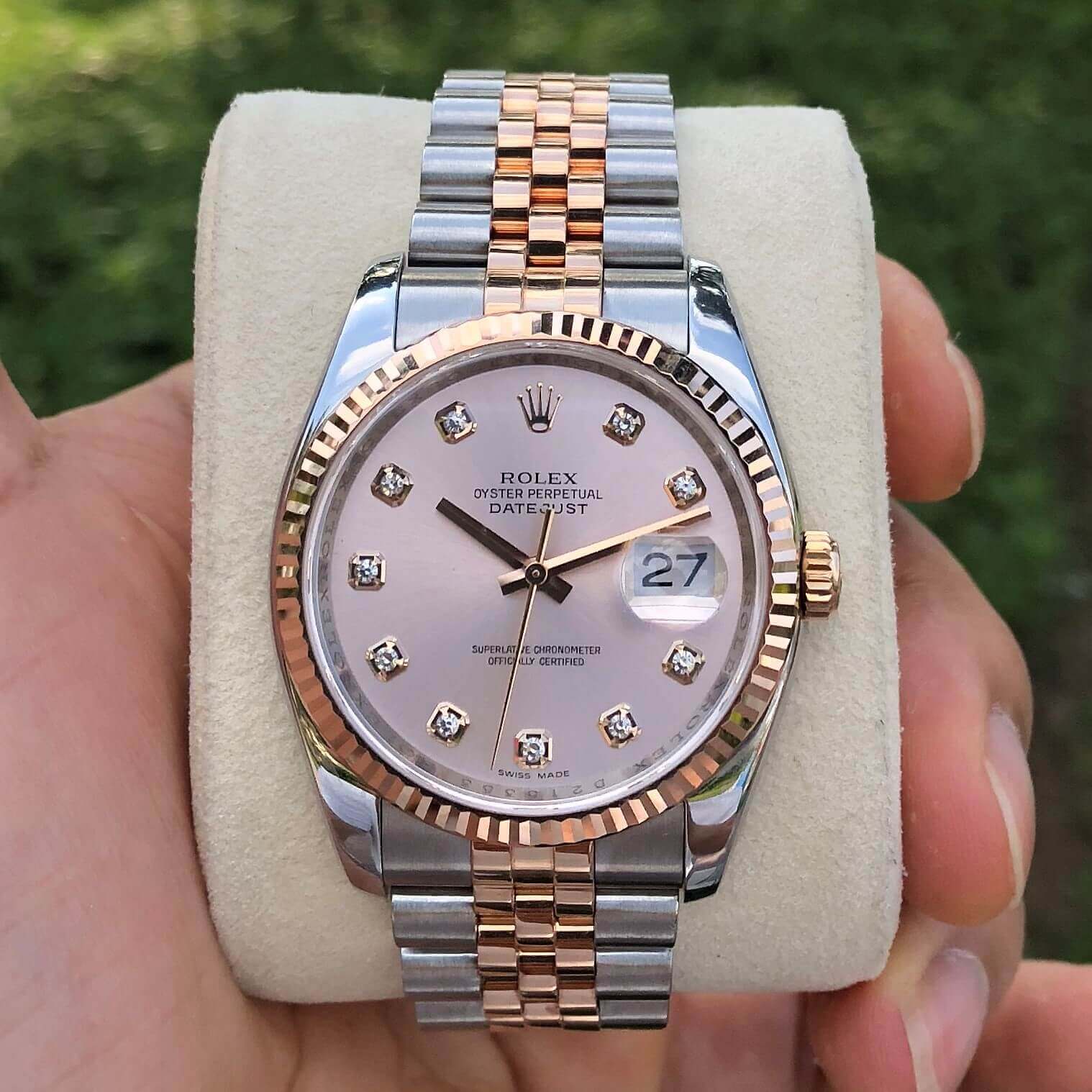 Đồng hồ Rolex Datejust 116231 Mặt phấn hồng Demi vàng hồng 18k