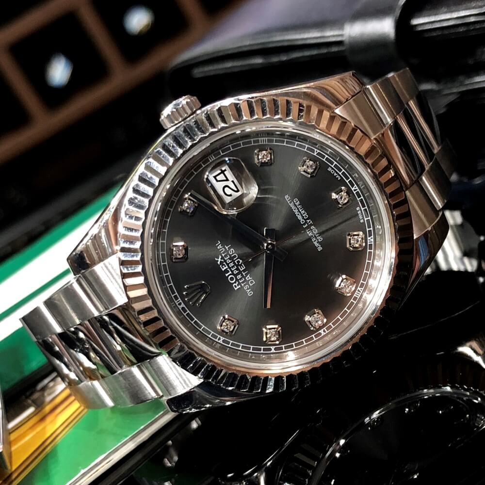 Đồng hồ Rolex Datejust 116334 Mặt đen Bezel Vàng trắng 18k Size 41mm
