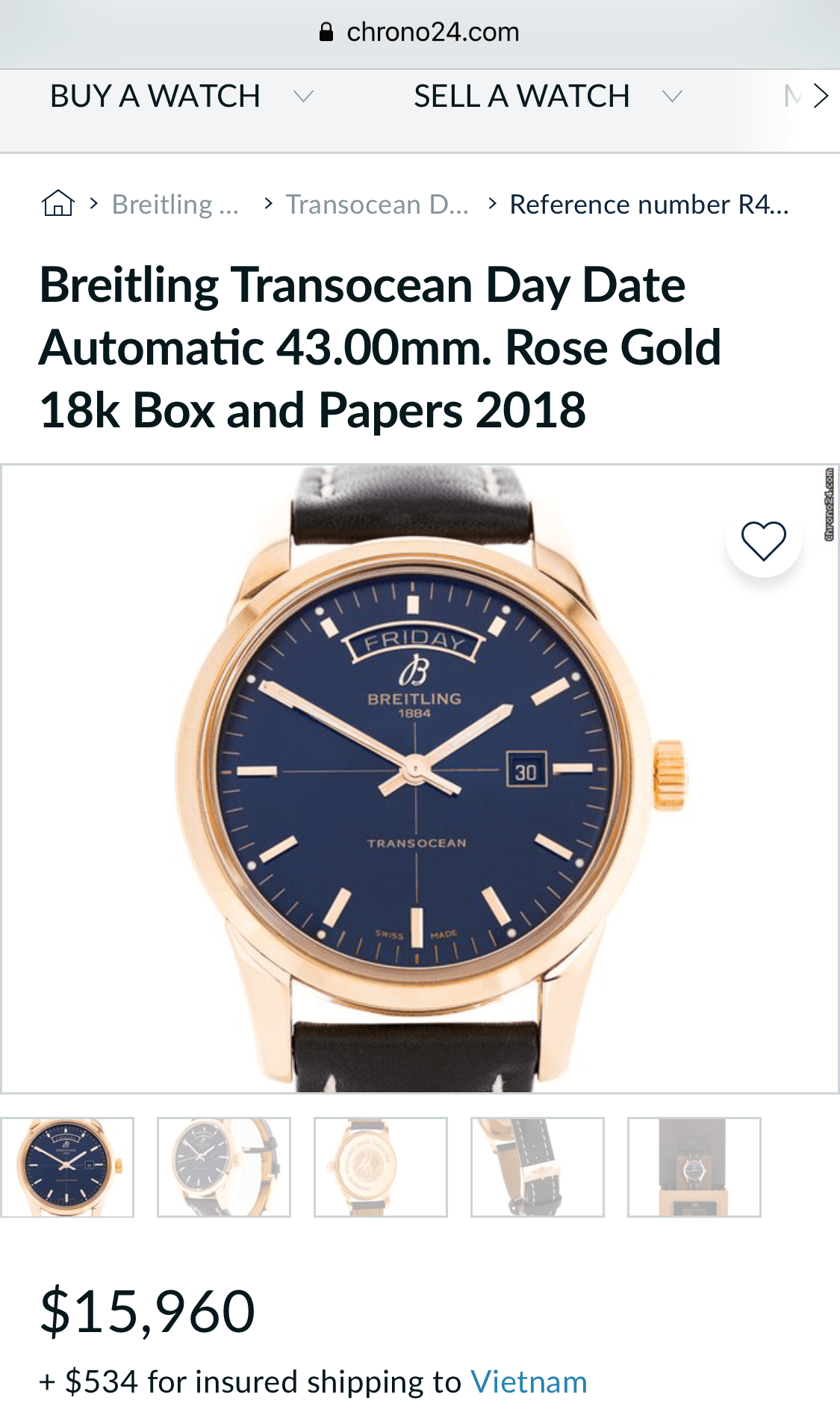 Đồng hồ Breitling Transocean Date R10360 Size 43mm Rosegold 18K