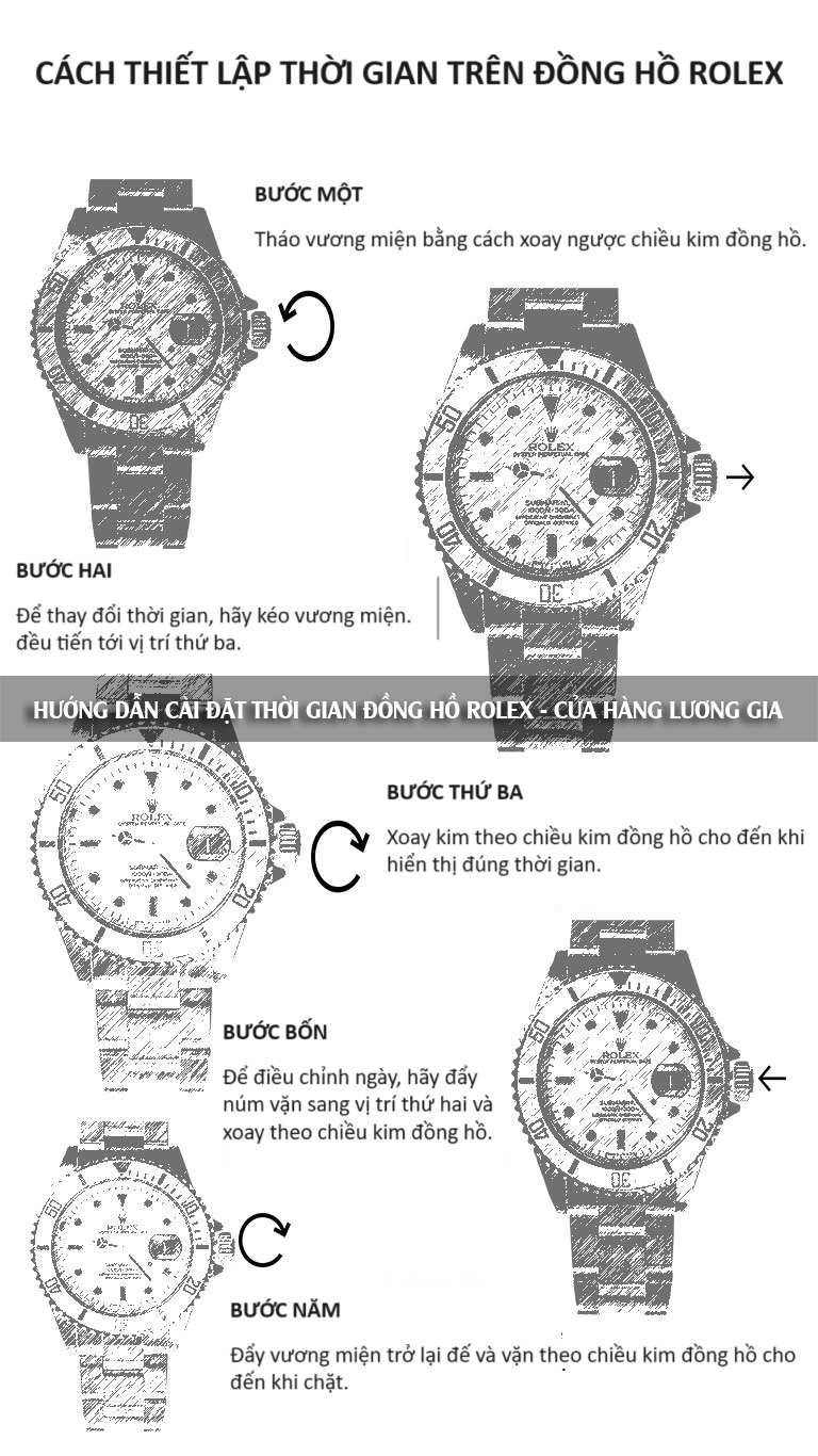 Hướng dẫn các bước cài đặt thời gian trên đồng hồ Rolex