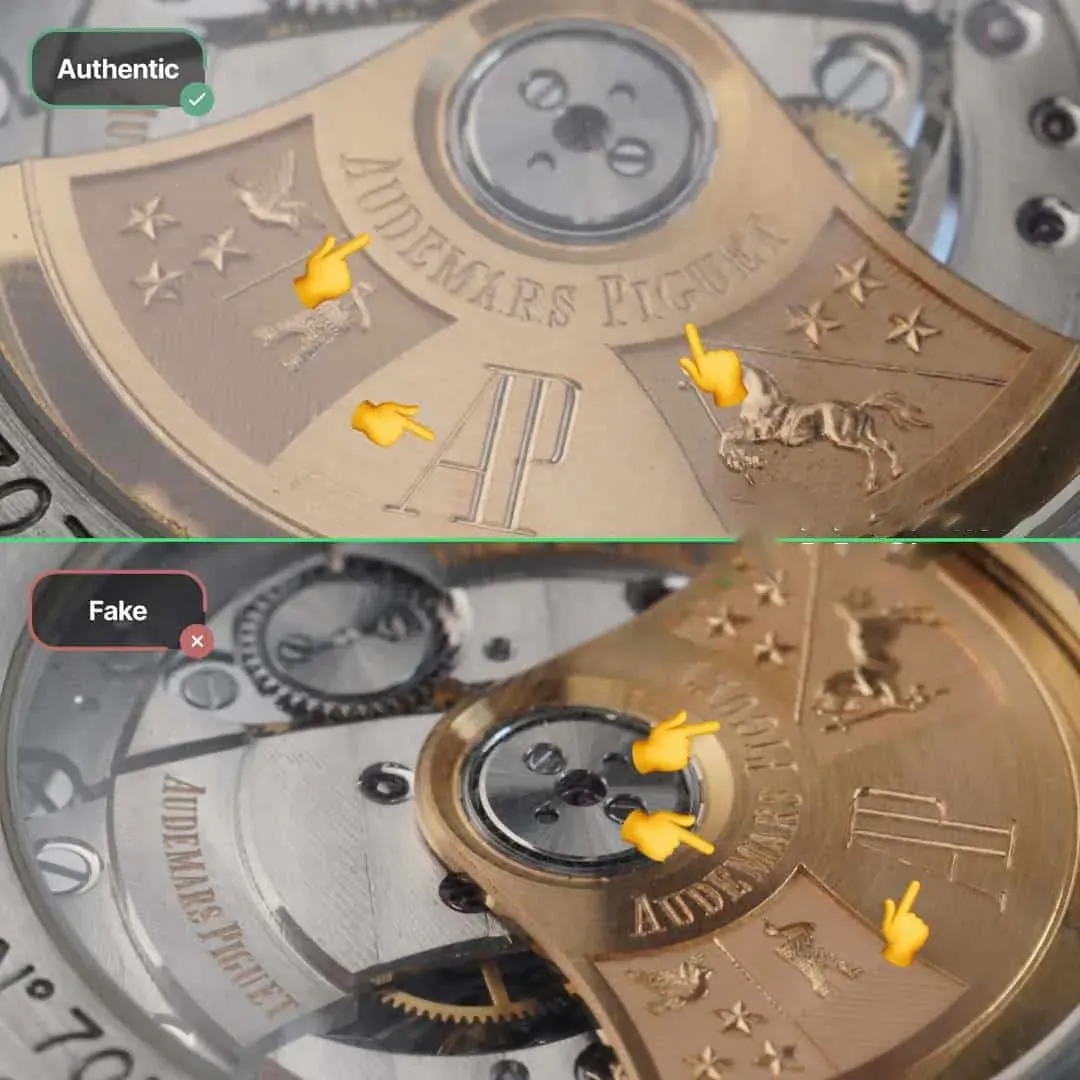 So sánh bộ máy đồng hồ Audemars Piguet thật giả