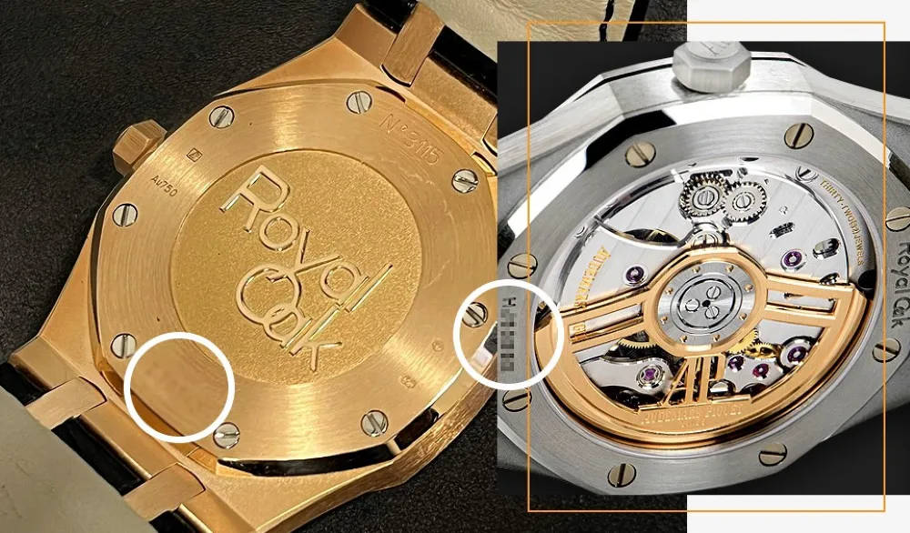 Số sê-ri trên nắp đáy đồng hồ Audemars Piguet hiện đại