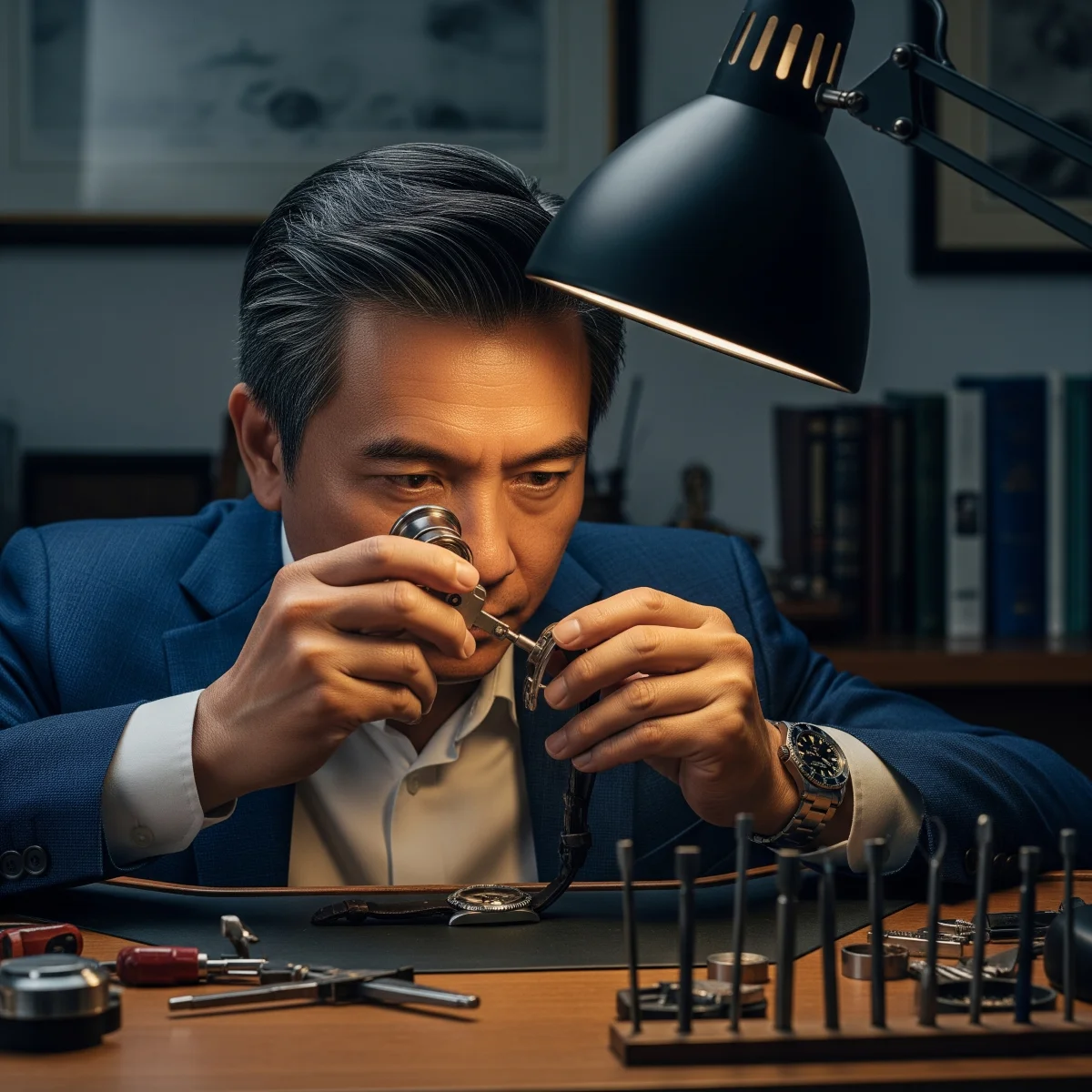 Chuyên gia thẩm định đồng hồ tại cửa hàng đồng hồ Lương Gia